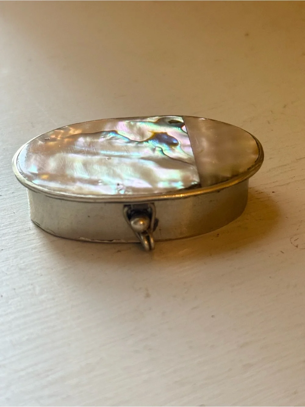 Vtg Mexican Alpaca Silver Abalone Pill Box 2